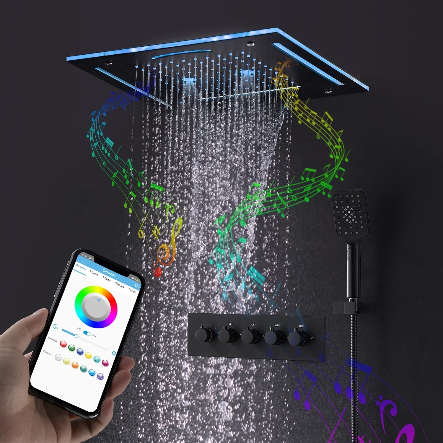 LED Music Shower Set Ceiling Rainfall Waterfall – BipTrend