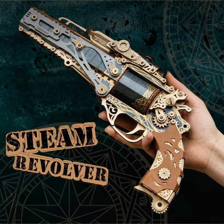 Mechanical Steampunk DIY Wooden Puzzle Toy Revolver