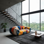 Colorful Mosaic Patchwork Curved Velvet Lounge Sofa