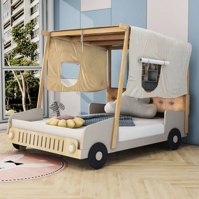 Adventurous Car Solid Wood Kids Bed