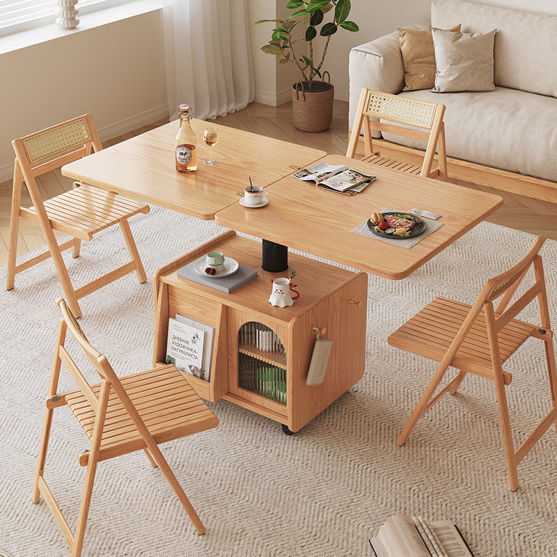Japandi Natural Wood Liftable Wheeled Accent Table