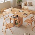 Japandi Natural Wood Liftable Wheeled Accent Table