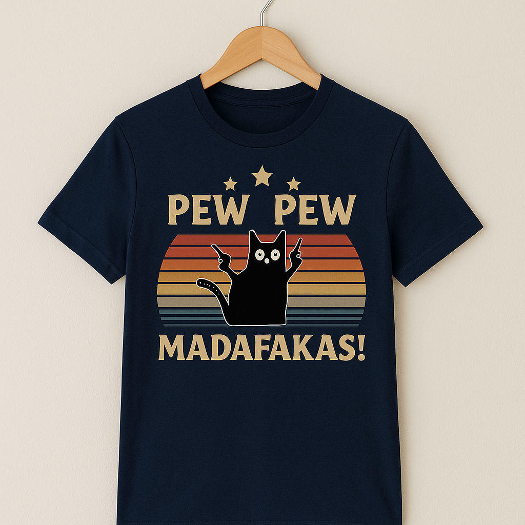 Pew Pew Funny Cat Retro T-Shirt