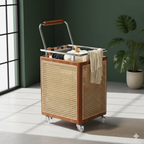 Nordic Rattan Style Rolling Storage Basket