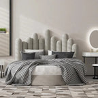 Scandinavian-Inspired Round Upholstered Wave Headboard Bed