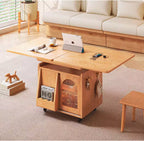 Japandi Natural Wood Liftable Wheeled Accent Table