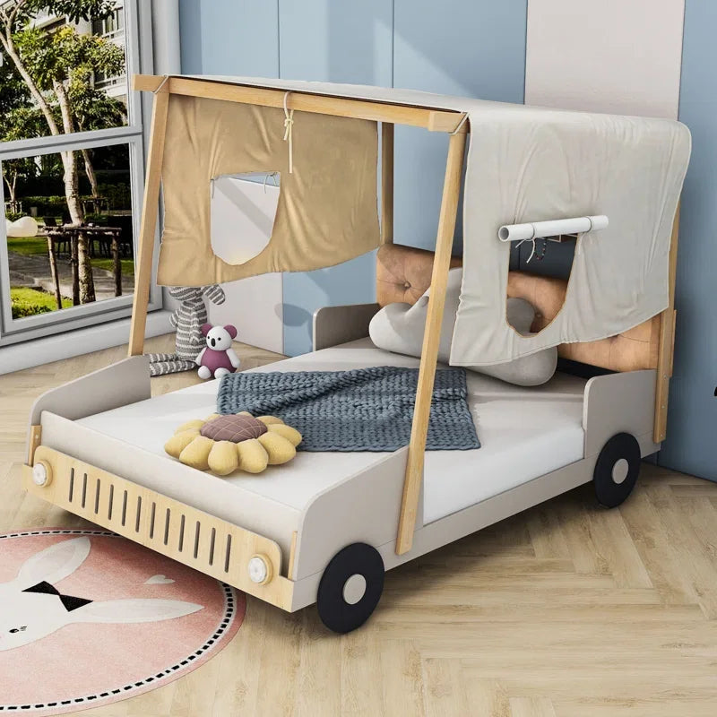 Adventurous Car Solid Wood Kids Bed