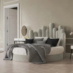 Scandinavian-Inspired Round Upholstered Wave Headboard Bed