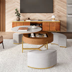 Ottoman Seating Liftable Wooden Coffee Table Set