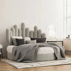 Scandinavian-Inspired Round Upholstered Wave Headboard Bed