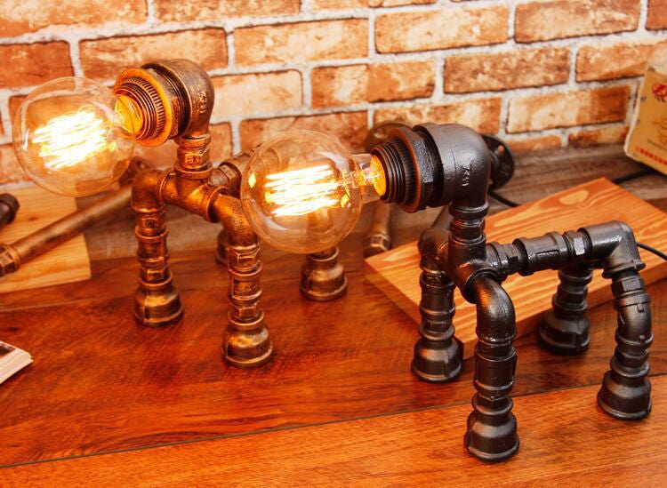 Dog Puppy Iron Pipe Table Lamp