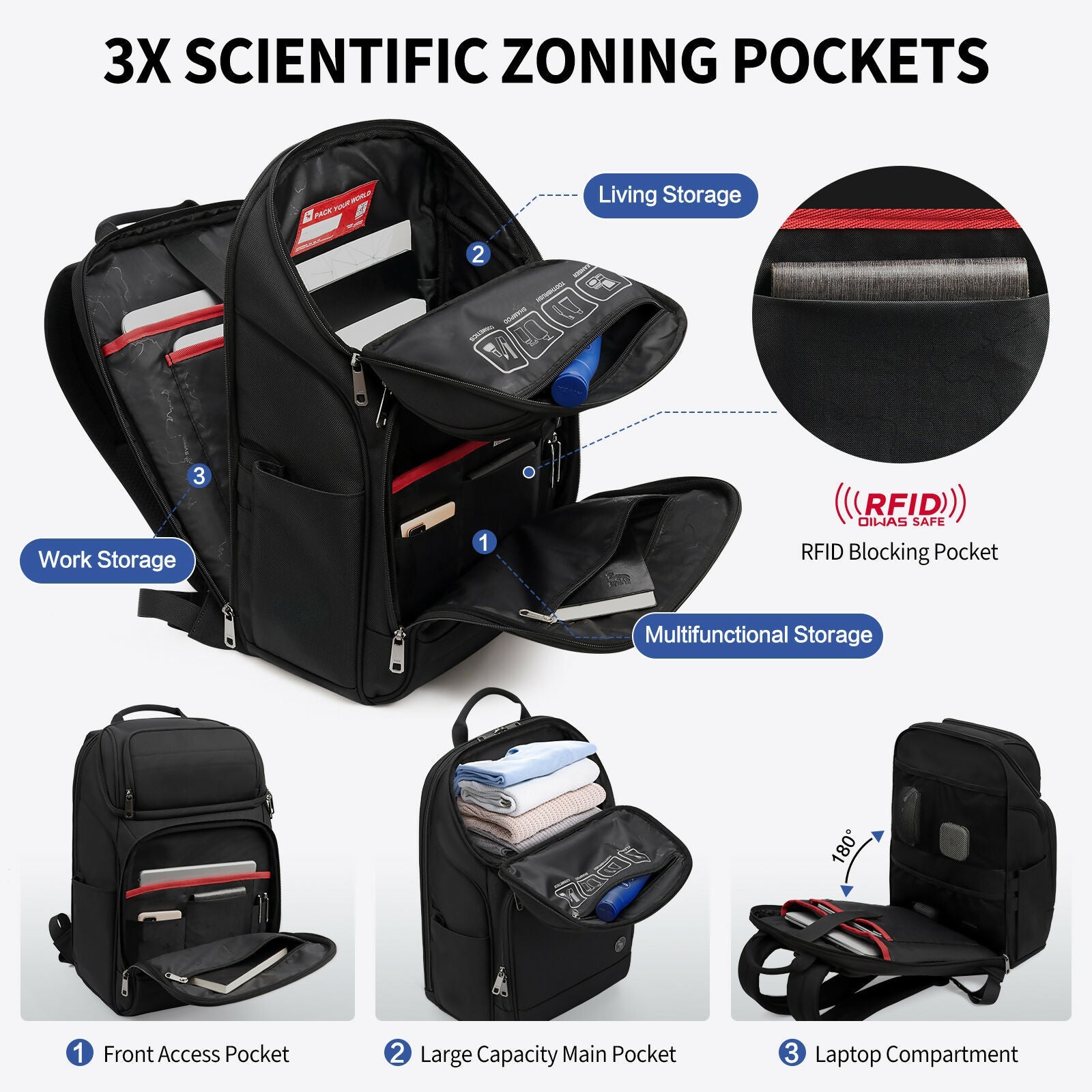 OIWAS 15.6” Laptop Backpack With USB Charging Port