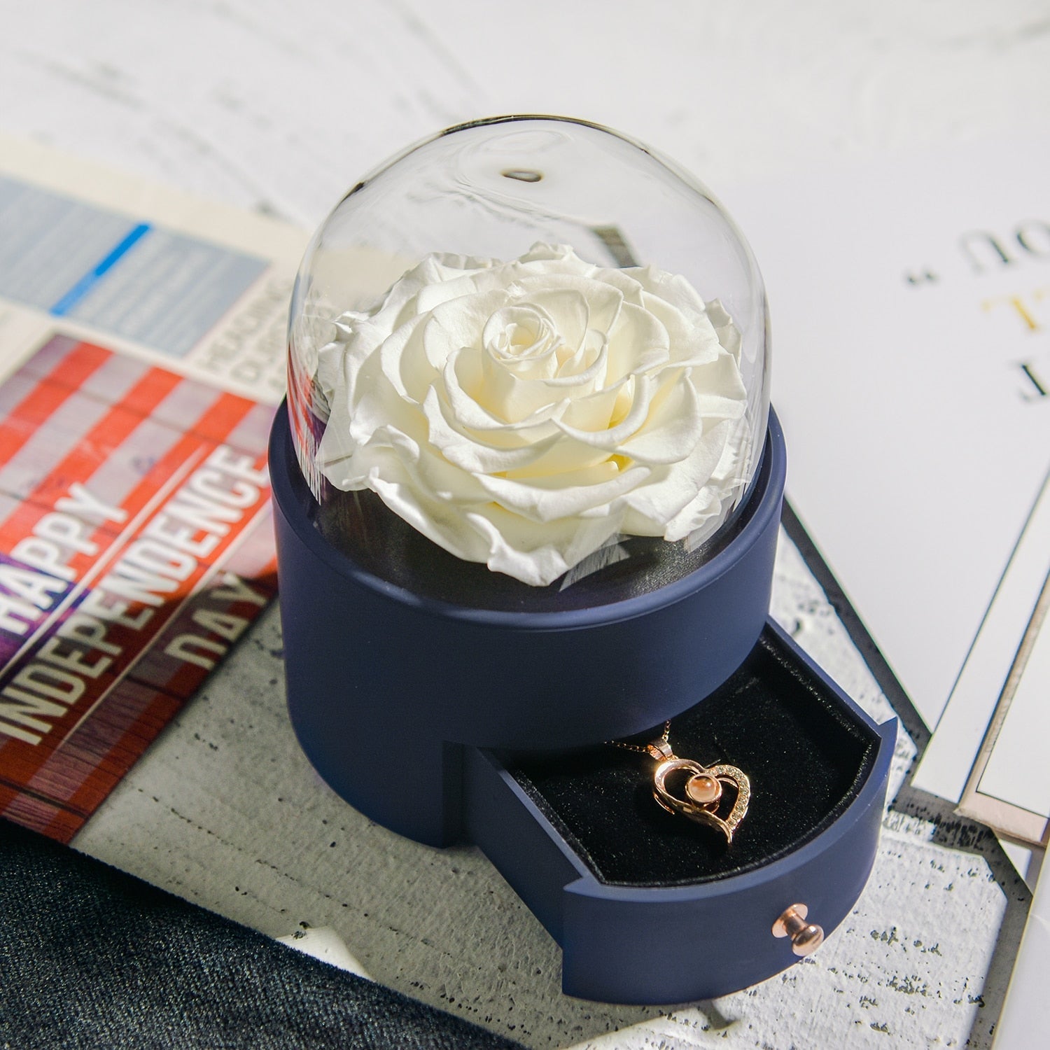 Natural Eternal Rose Necklace Jewelry Box
