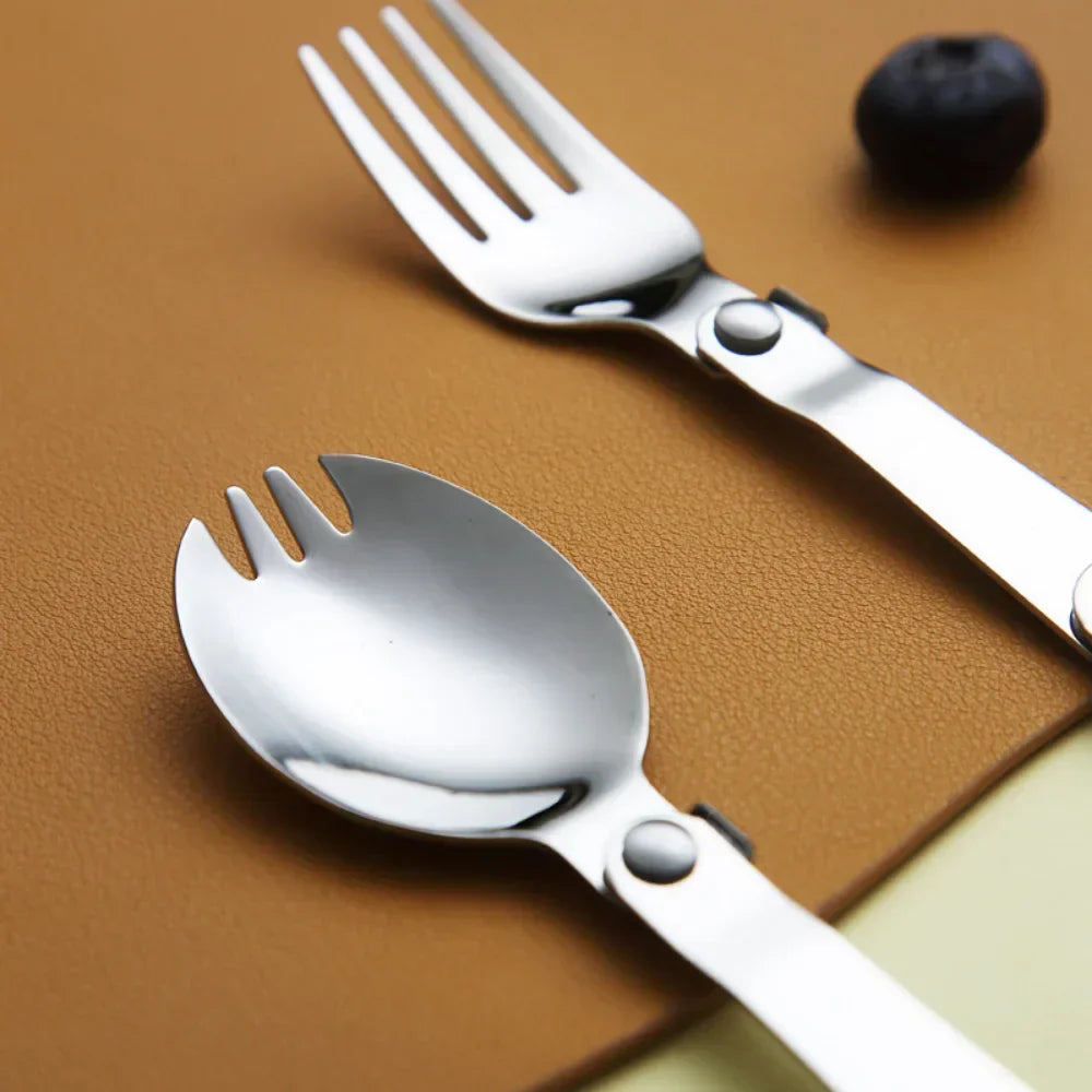 Foldable Stainless Steel Travel Spoon Fork Set