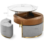 Ottoman Seating Liftable Wooden Coffee Table Set