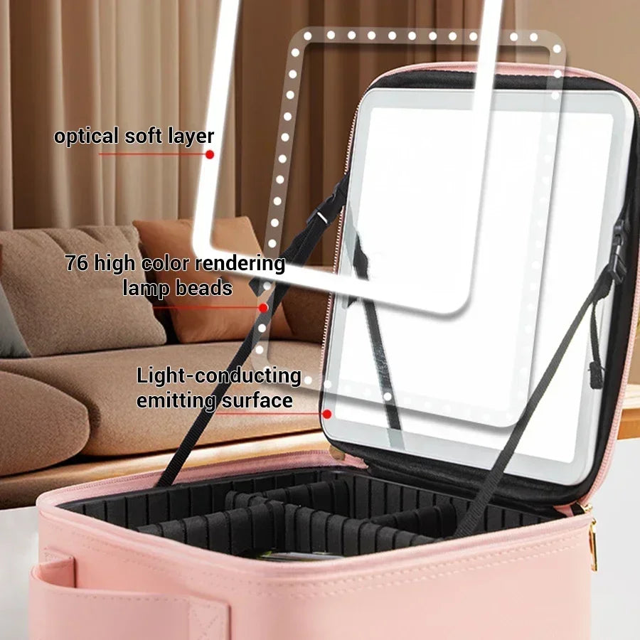 LED Mirror Travel Makeup Organizer Bag