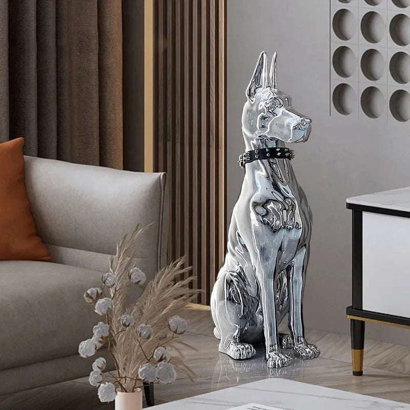 Shiny Doberman Elegant Floor Sculpture