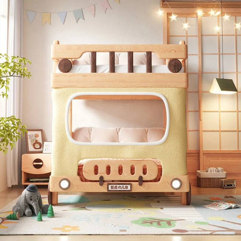 Cute Bus Two-Level Playhouse Wooden Bunk Bed