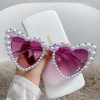 Pearl Heart Retro Cat Eye Sunglasses