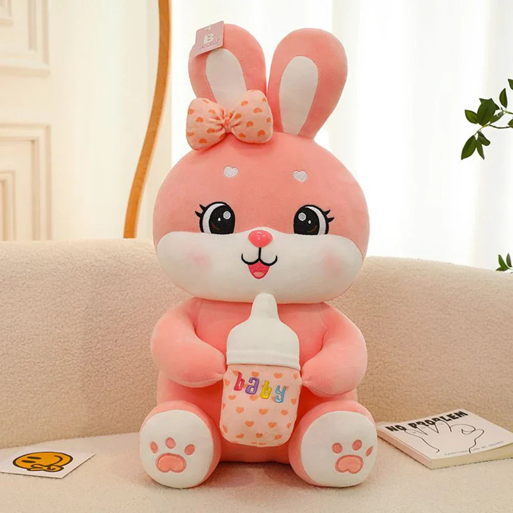 Sweet Bottle-Hugging Bunny Plush