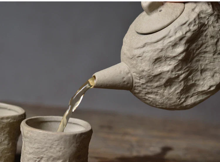 Artisan Rustic Stone Texture Teapot Set