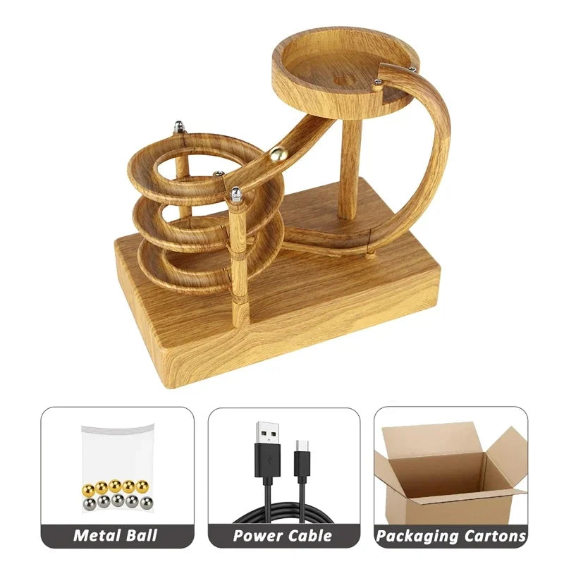 Wooden Perpetual Spiral Motion Kinetic Ball Roller Science Toy