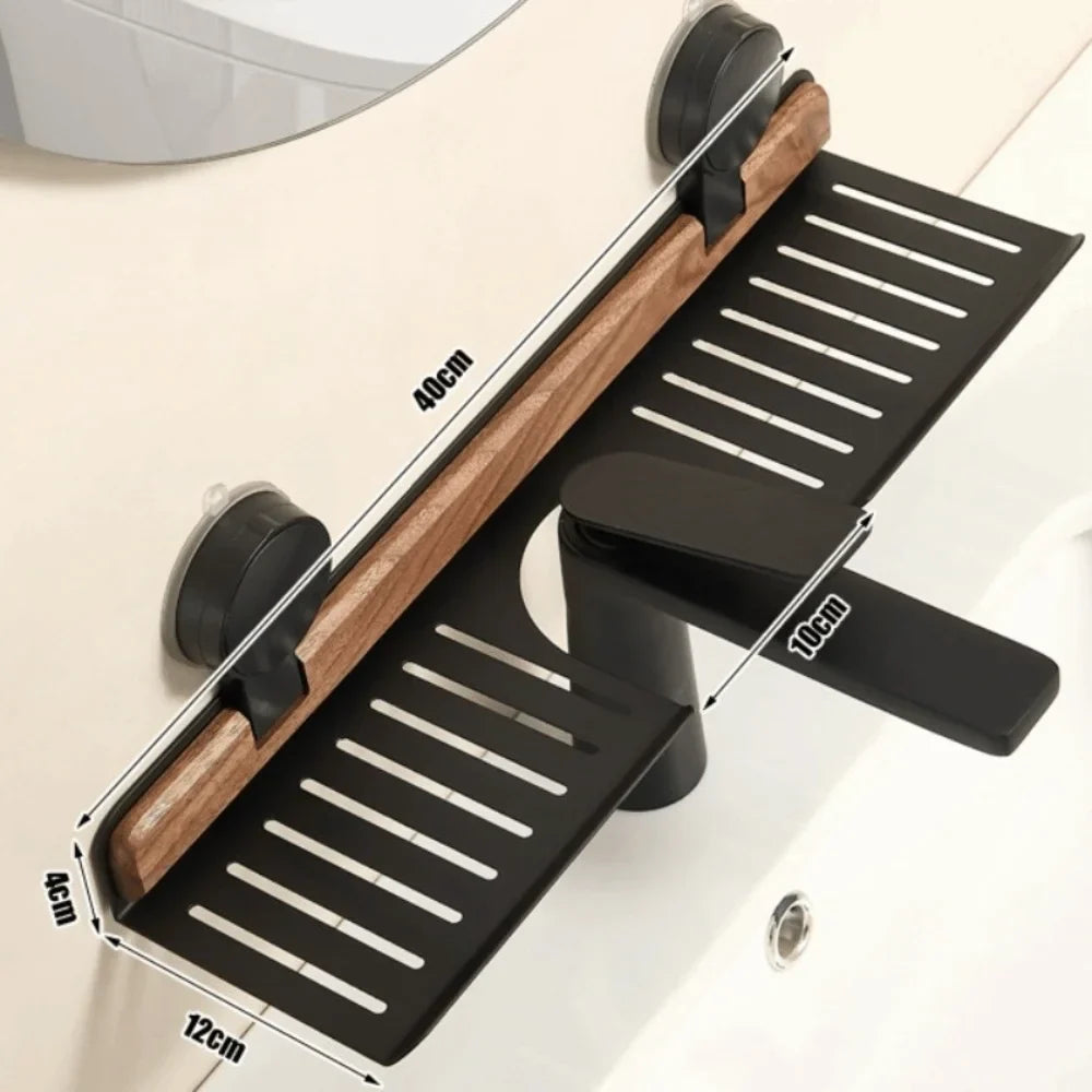 Over Sink Suction Cup Walnut Bathroom Rack