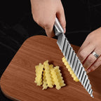 Wooden Handle Ribbed Design Kitchen Knife