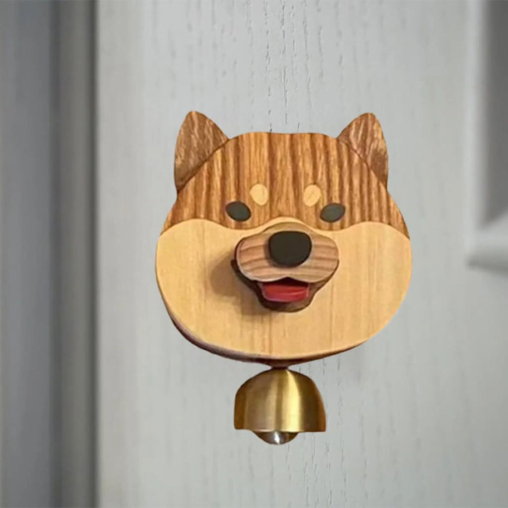 Playful Shiba Dog Face Wooden Doorbell