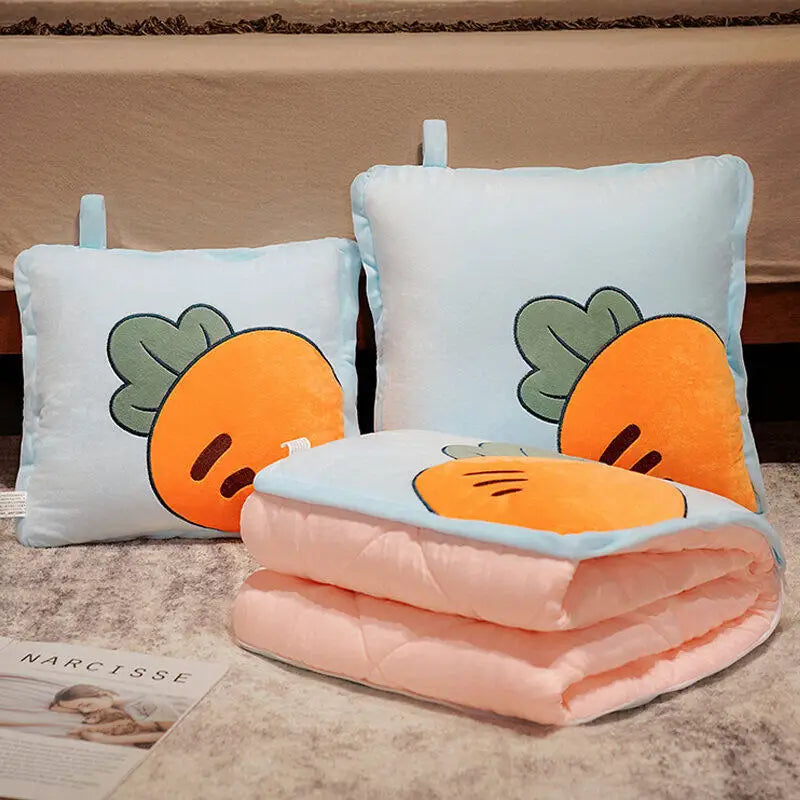 Playful Cartoon Toast Foldable Travel Pillow Blanket