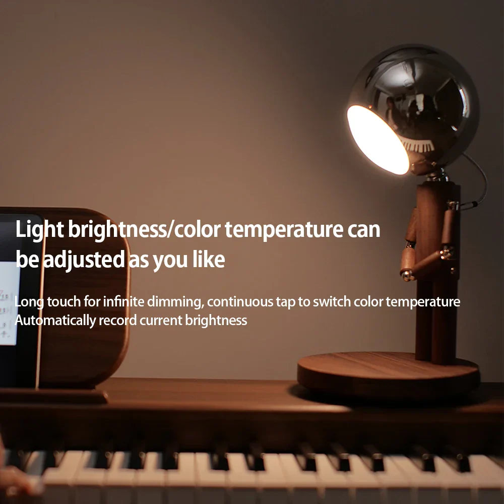 Lunar Robot Astronaut Wooden Table Lamp