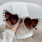 Pearl Heart Retro Cat Eye Sunglasses