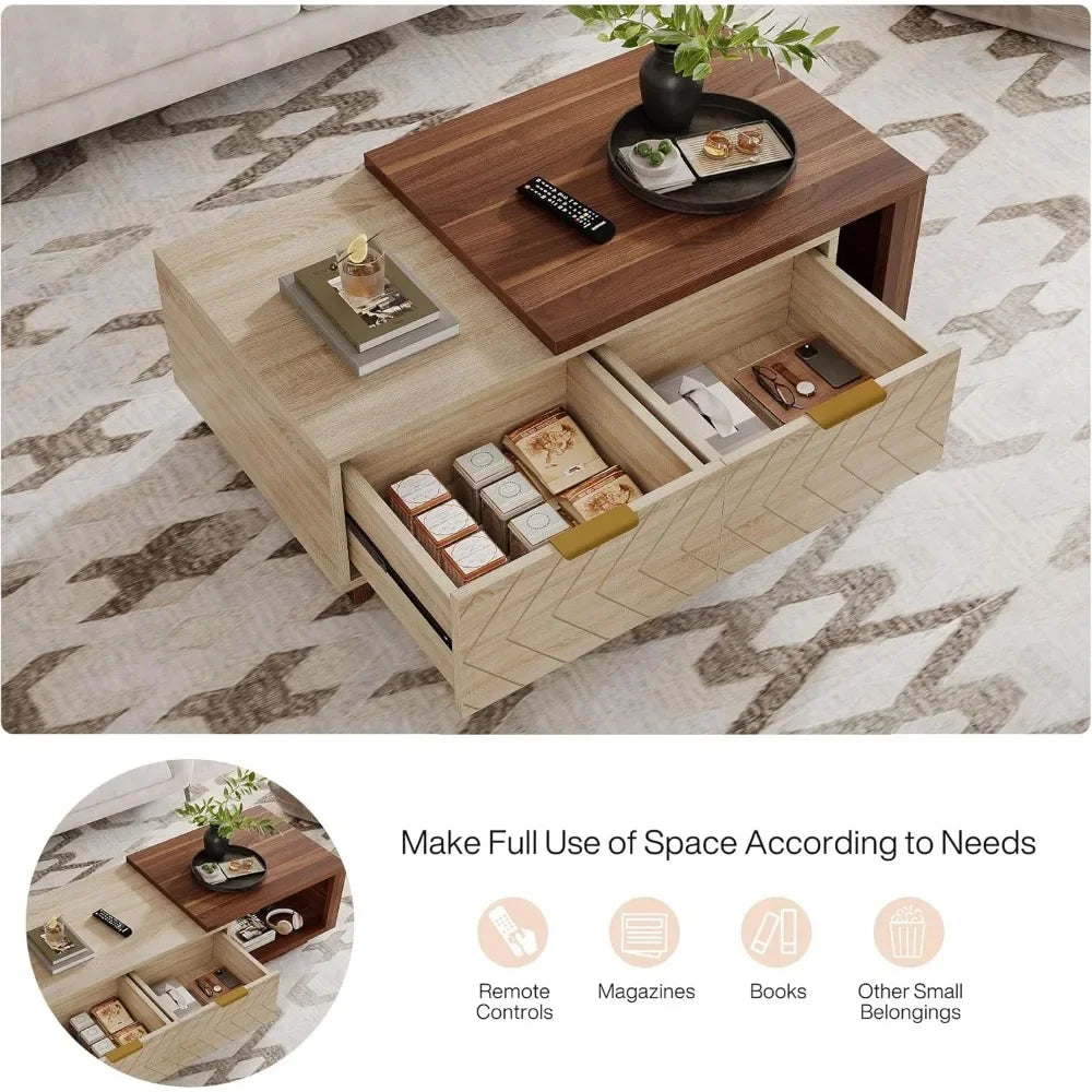 Urban Lift Extendable Wooden Hidden Storage Coffee Table