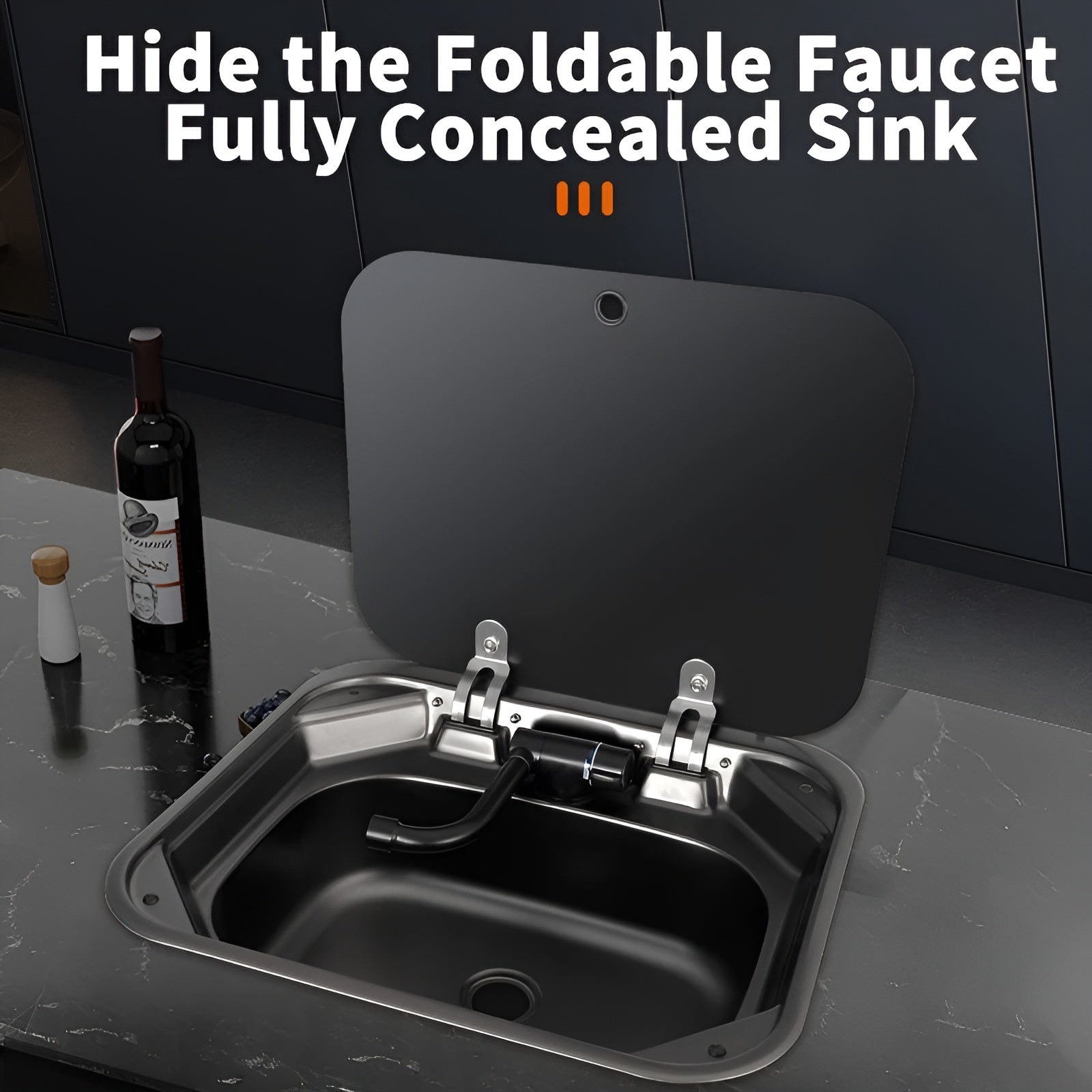 Hidden Foldable Faucet Stainless Steel Kitchen Sink