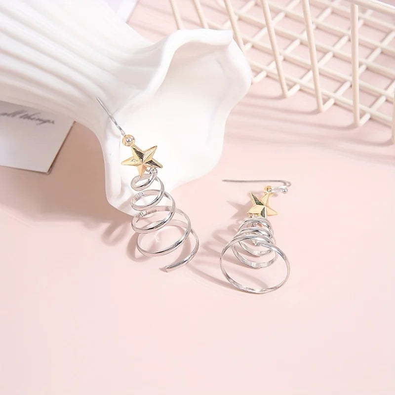 Spiral Christmas Tree Dangle Earrings