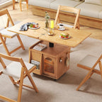 Japandi Natural Wood Liftable Wheeled Accent Table