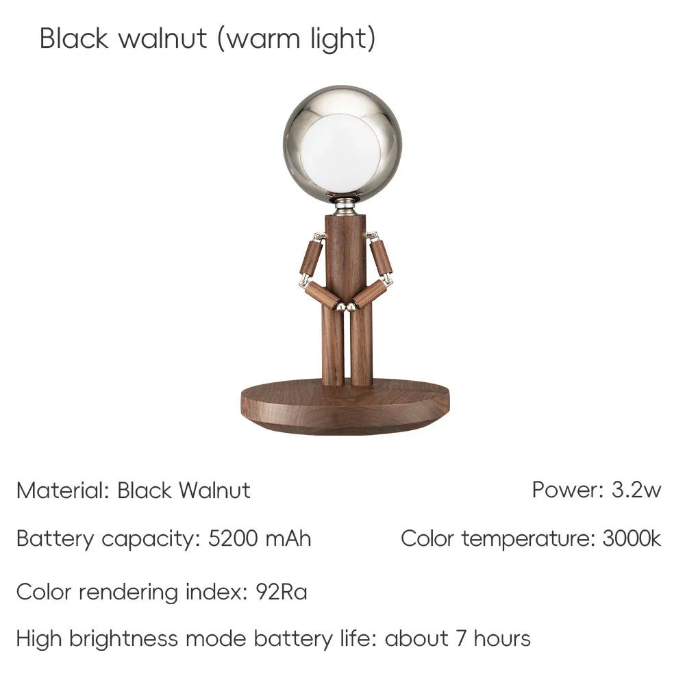 Lunar Robot Astronaut Wooden Table Lamp