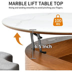 Ottoman Seating Liftable Wooden Coffee Table Set