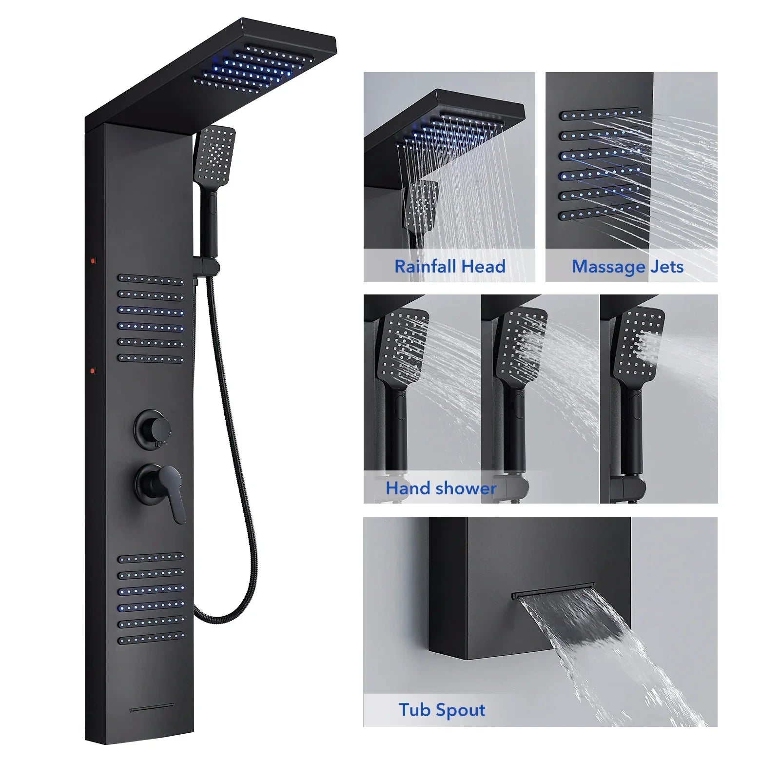 Rainfall Multi-Jet Panel Adjustable Pressure Shower Set