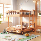 Cute Bus Two-Level Playhouse Wooden Bunk Bed