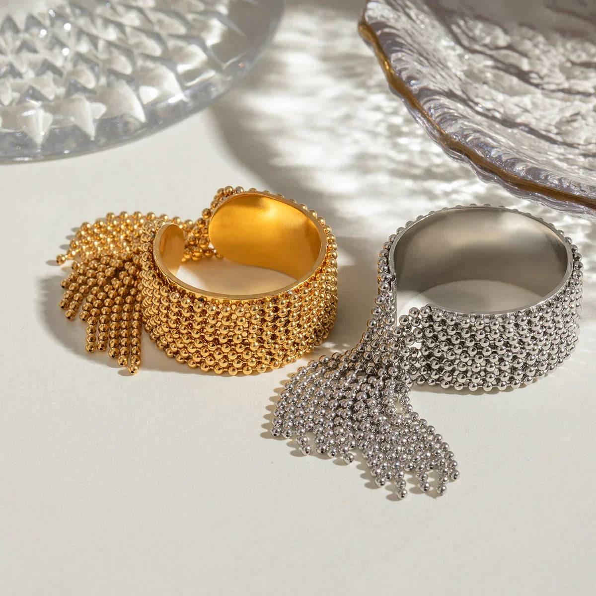 18K Gold Tassel Statement Adjustable Ring