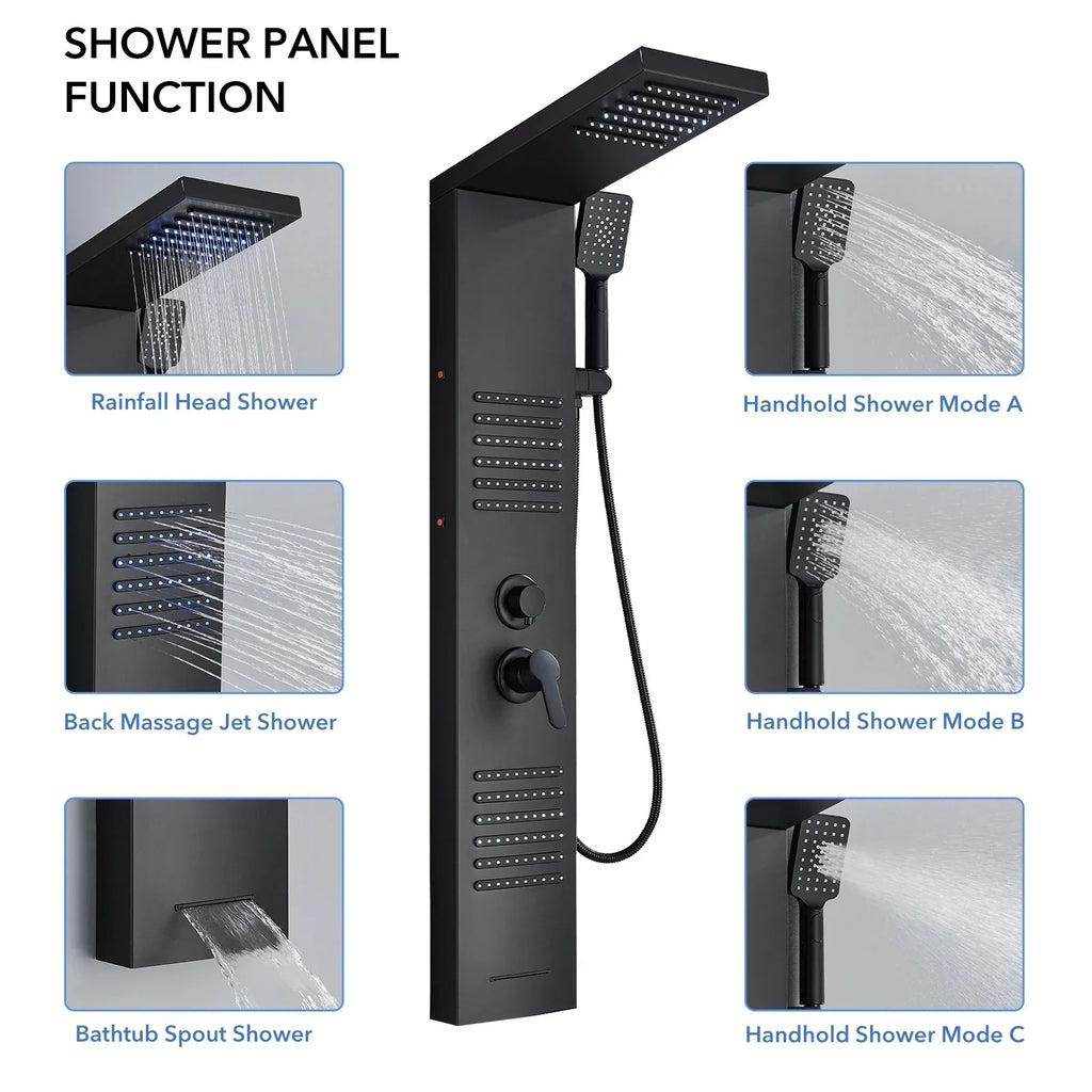 Rainfall Multi-Jet Panel Adjustable Pressure Shower Set