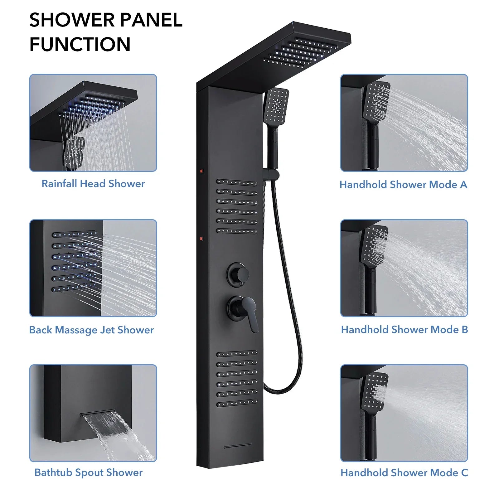 Rainfall Multi-Jet Panel Adjustable Pressure Shower Set