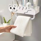 Wall-Mounted Lazy Kitten Bathroom Organizer Shelf