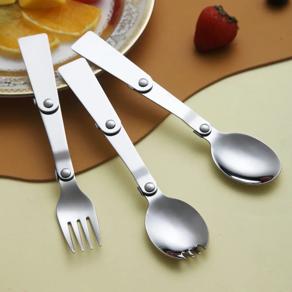 Foldable Stainless Steel Travel Spoon Fork Set