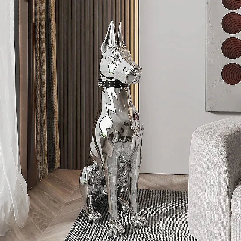 Shiny Doberman Elegant Floor Sculpture