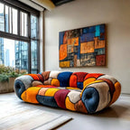 Colorful Mosaic Patchwork Curved Velvet Lounge Sofa