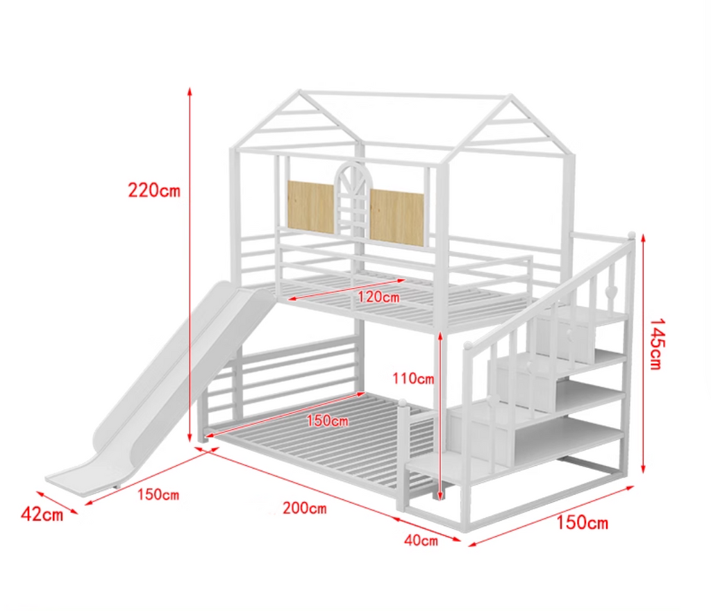 Loft-Style House Roof Frame Playhouse Bunk Bed