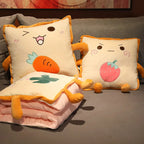 Playful Cartoon Toast Foldable Travel Pillow Blanket
