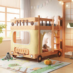 Cute Bus Two-Level Playhouse Wooden Bunk Bed
